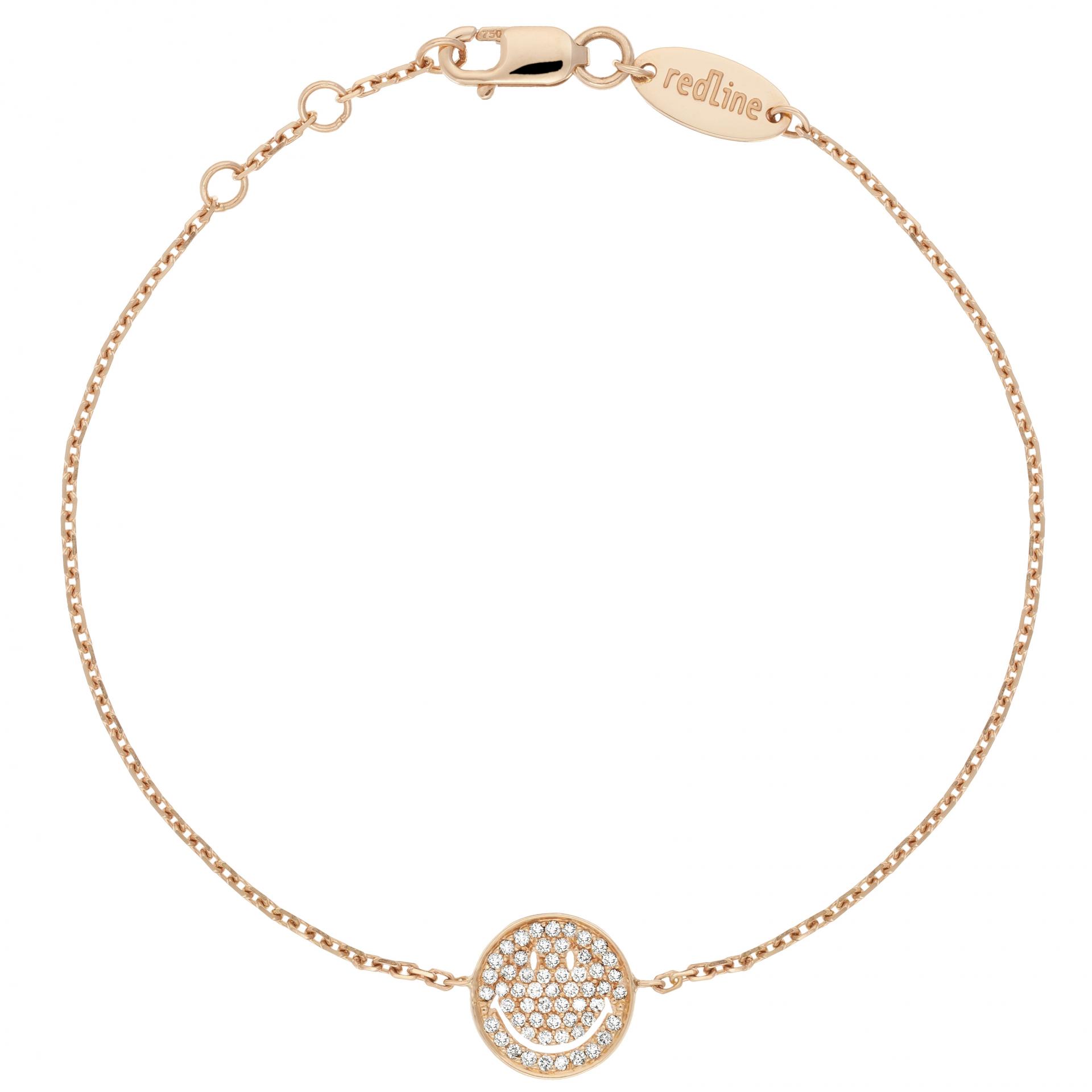Rose gold chain bracelet with diamond-paved smiley