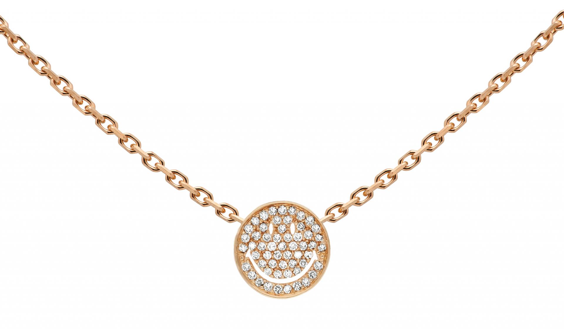 Rose gold chain necklace with diamond-paved smiley