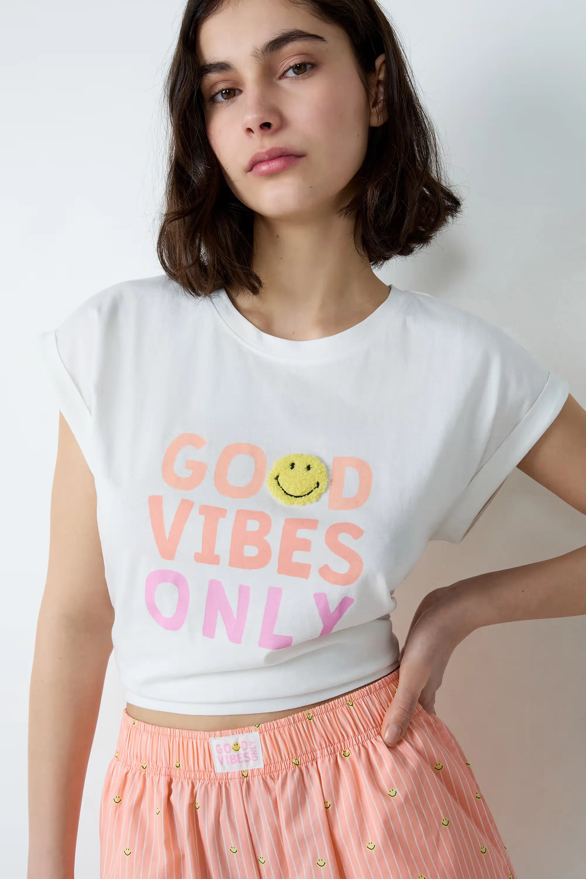 “Good Vibes Only” Short Sleeve Cotton T-Shirt | Etam