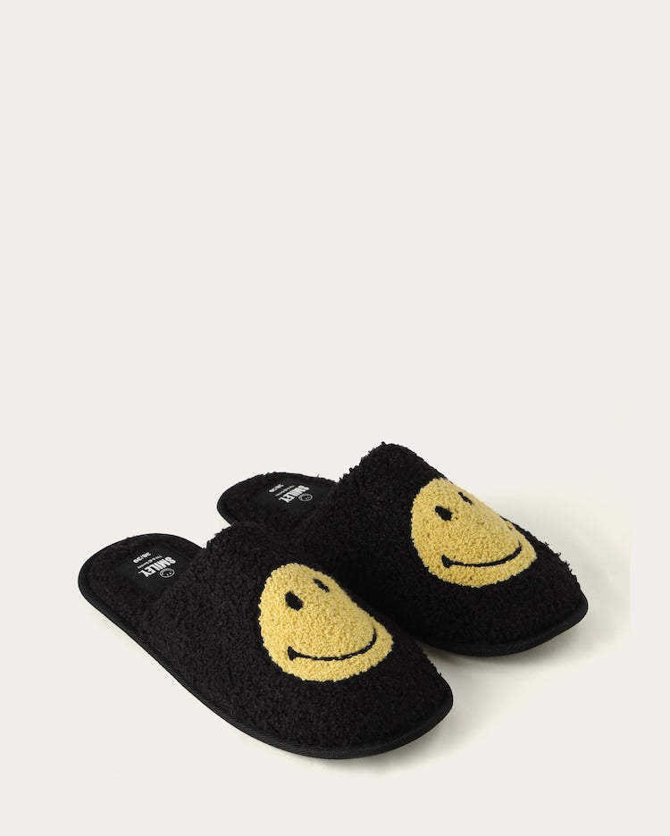 Men's fluffy slippers - black | The Smiley Company