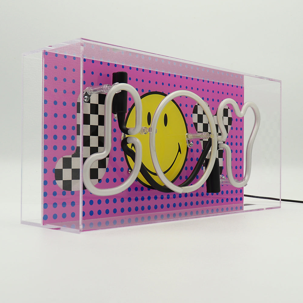 Joy Pink: The Original Smiley Acrylic Box Glass Neon