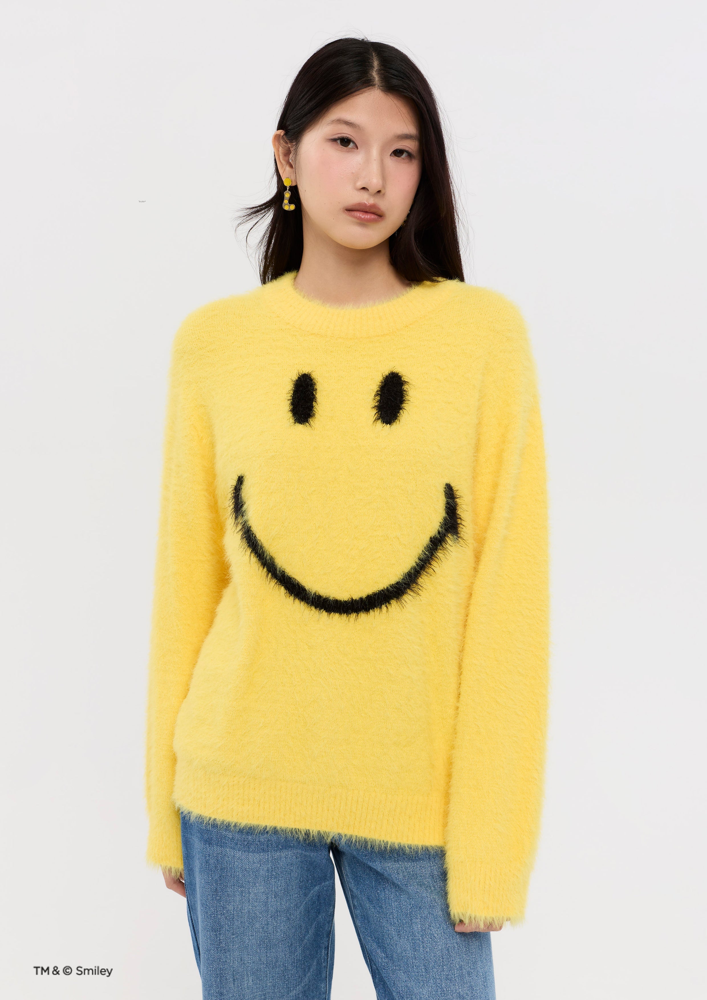 Long-sleeved knitted pullover with printed pattern, Lyn around x SMILEY collection.