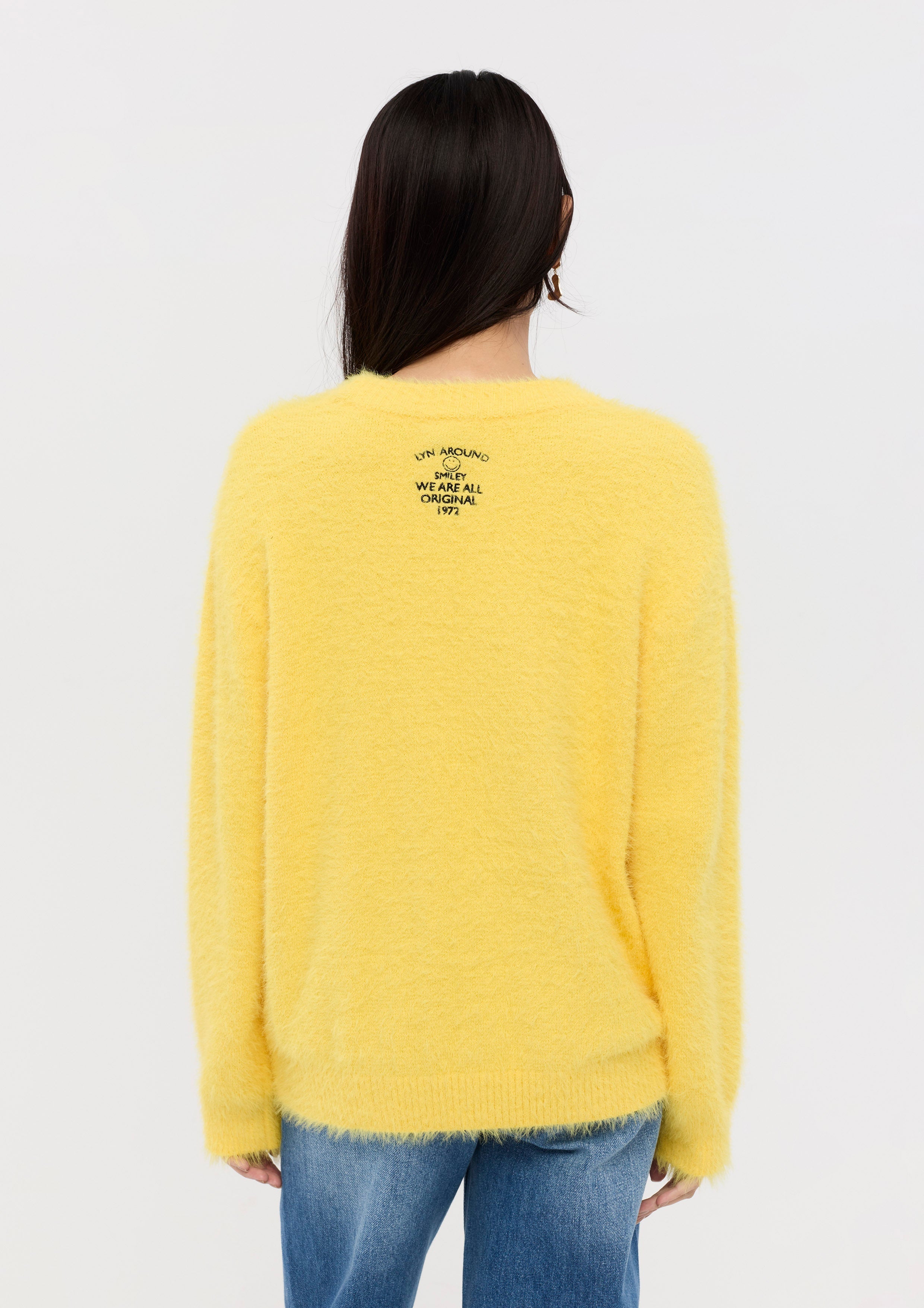 Long-sleeved knitted pullover with printed pattern, Lyn around x SMILEY collection.