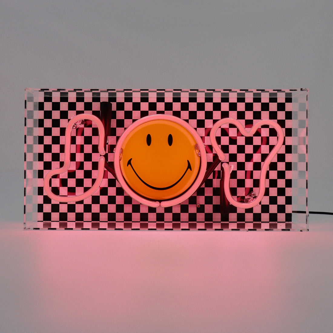 Joy Checkered: The Original Smiley Acrylic Box Glass Neon