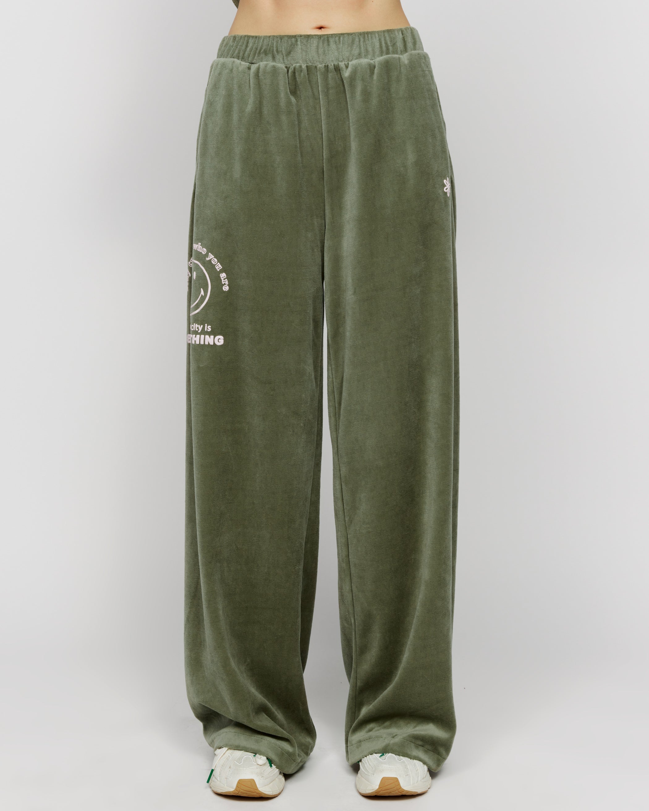 Smiley Authenticity Open Leg Velour Pants