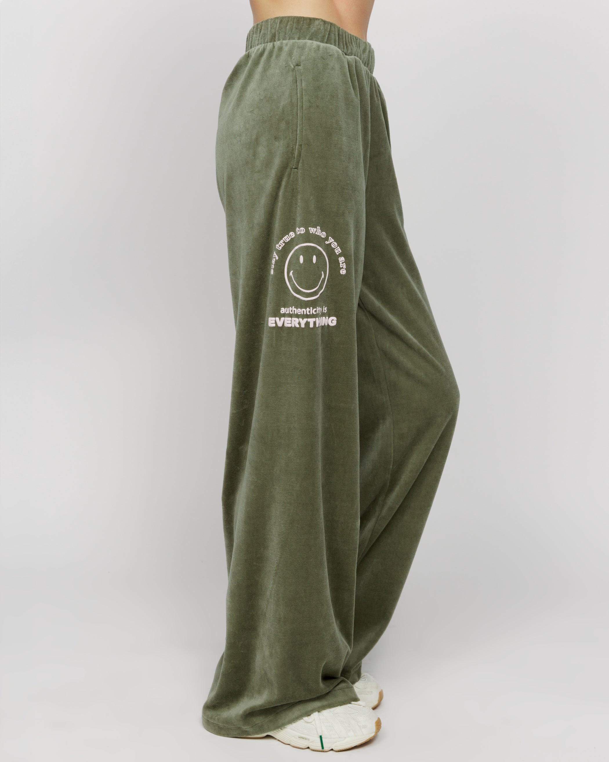 Smiley Authenticity Open Leg Velour Pants