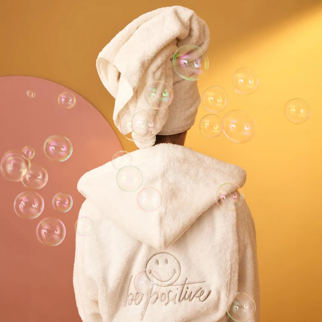 Biancoperla x Smiley® Large Be Positive Hooded Bathrobe - All Colours