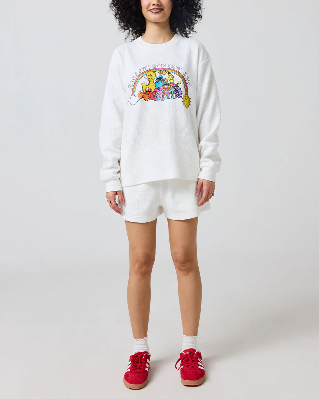 Sesame Street Spreads Joy Thermal Shorts, White