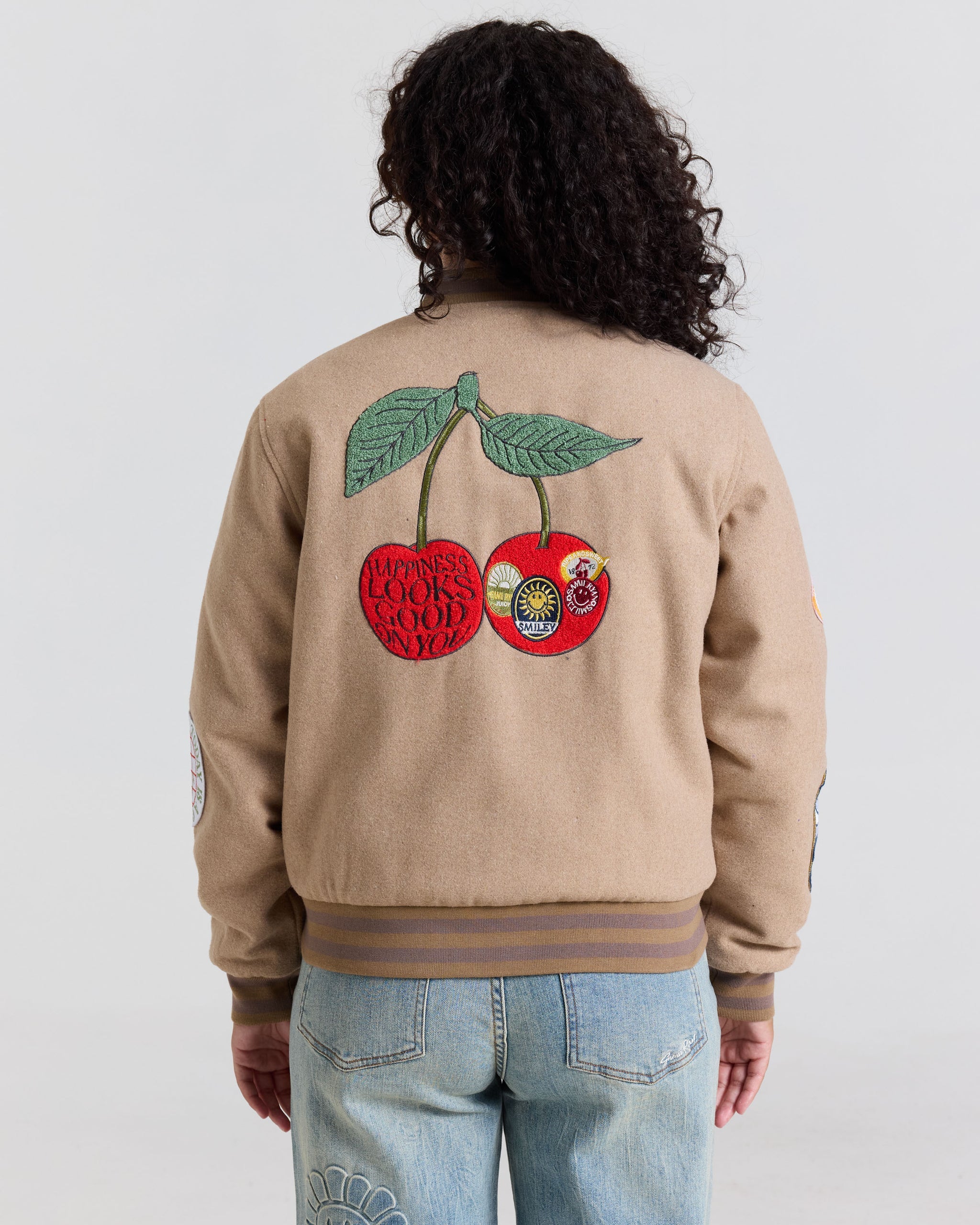 Smiley Freshly Picked Varsity Jacket, Brown