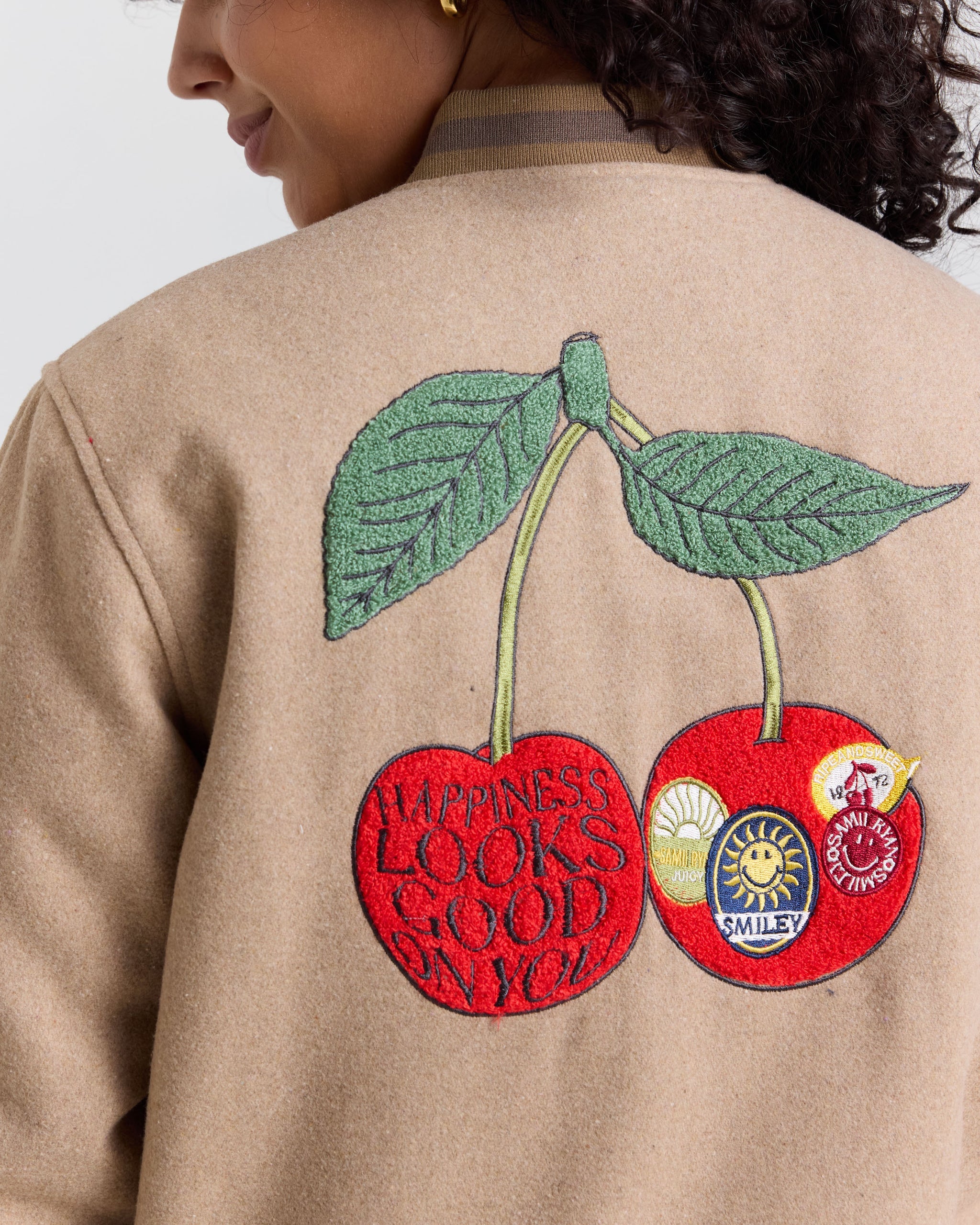 Smiley Freshly Picked Varsity Jacket, Brown