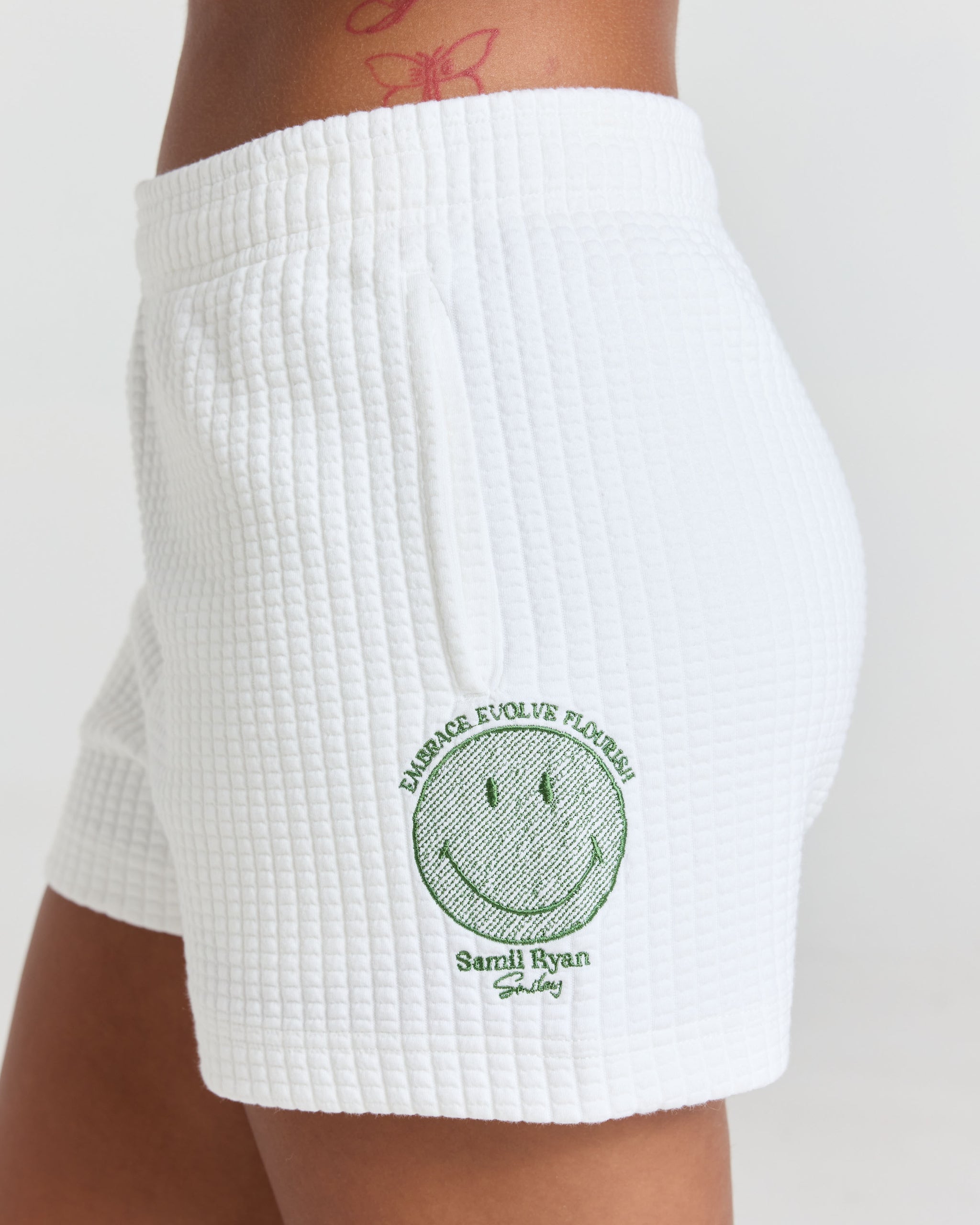 Smiley® Flourish Waffle Shorts, White