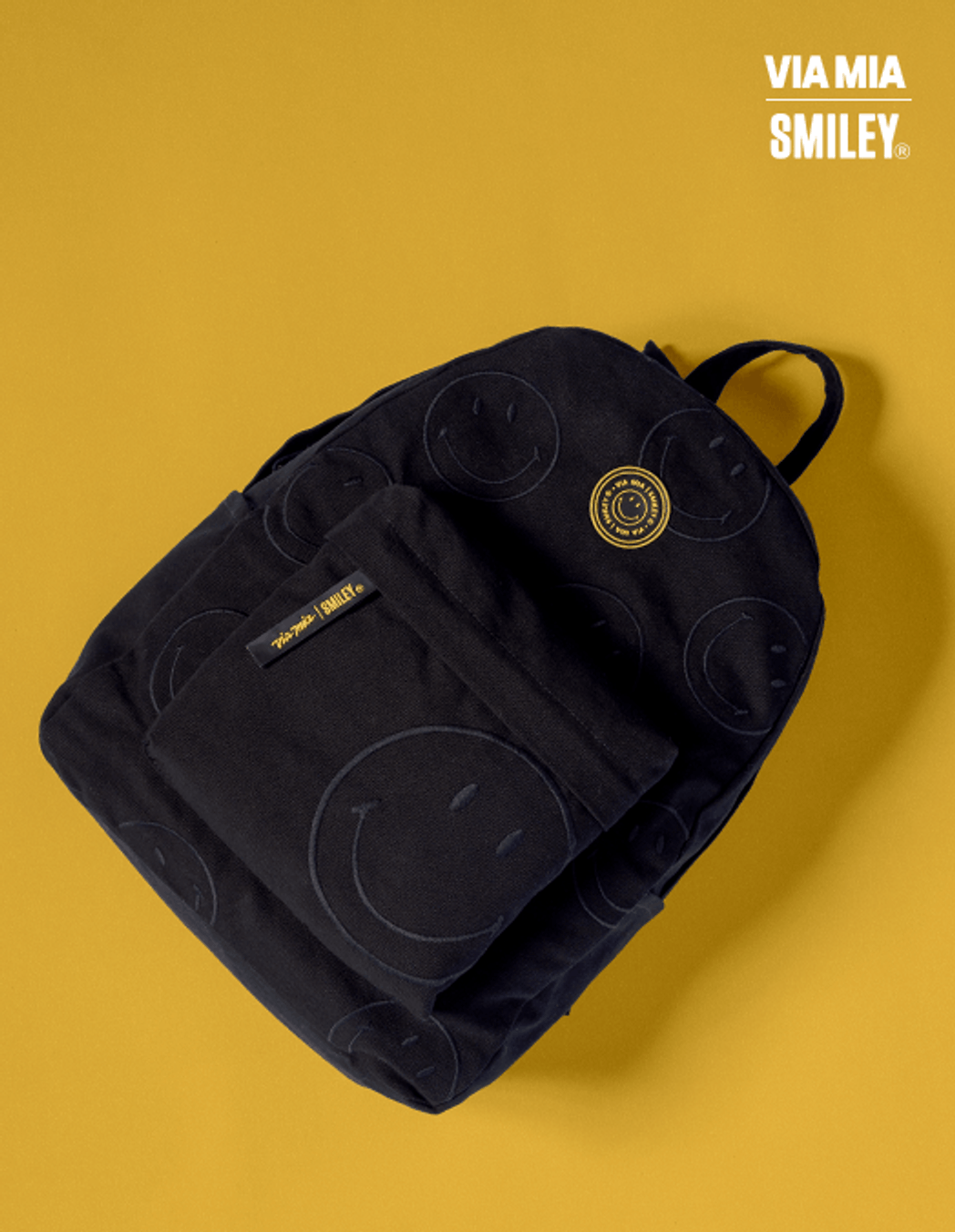 Collab Smiley + Embroidered Canvas Backpack - Black - U