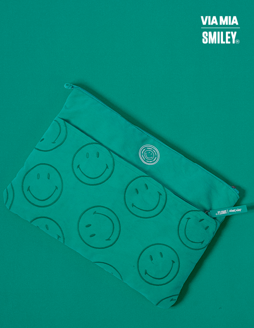 Collab Smiley + Embroidered Canvas Laptop Bag - Green - U