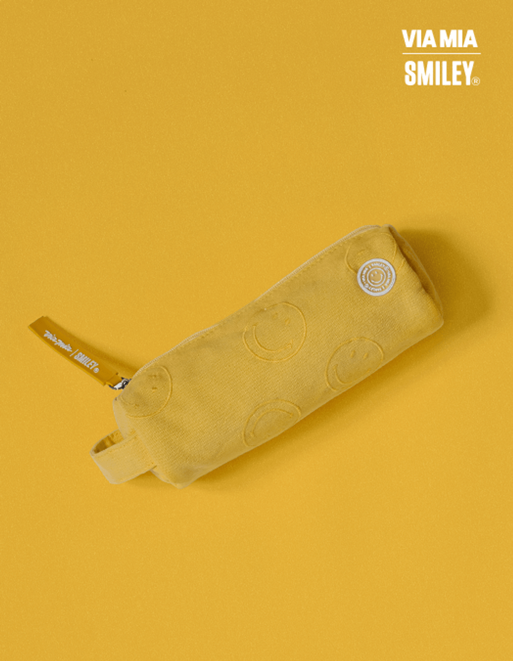 Collab Smiley + Cylindrical Canvas Pencil Case with Embroidery - Yellow - U
