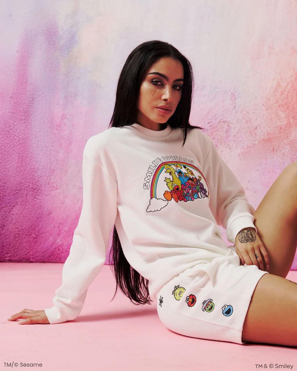 Sesame Street Spreads Joy Thermal Shorts, White