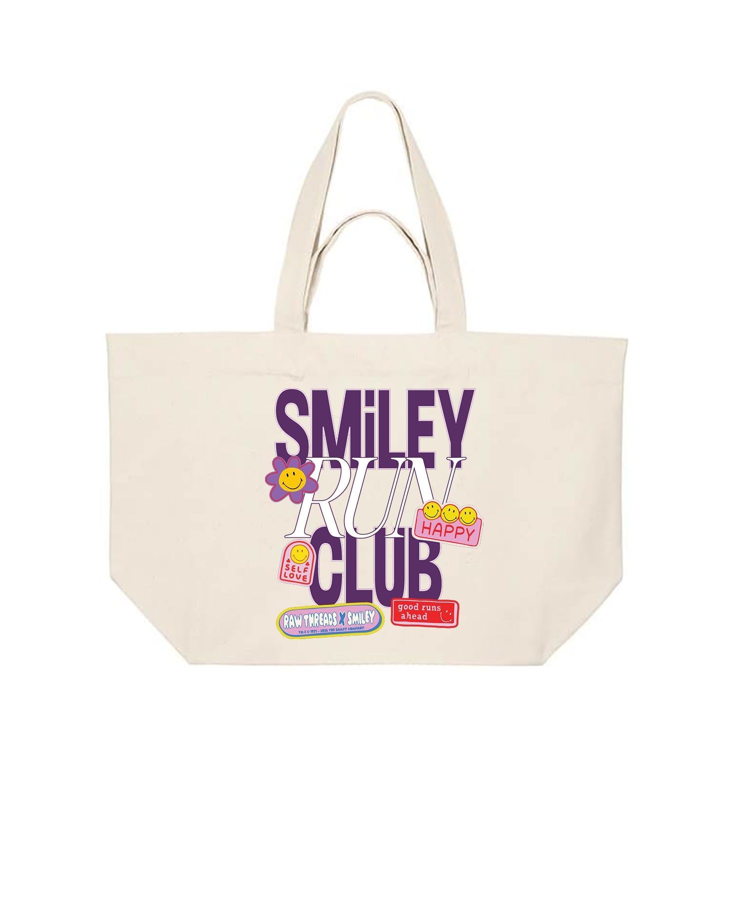Smiley Run Club Recycled Oversized Tote Bag