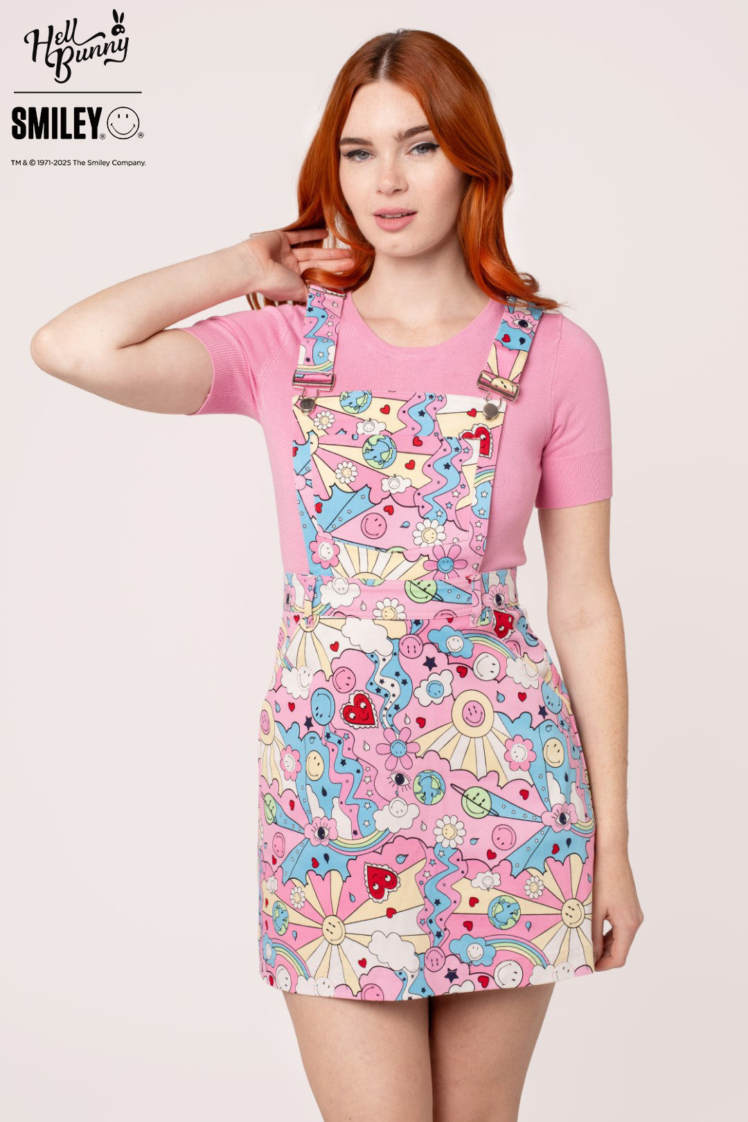 pink pinafore dress Smiley® Originals Loulou Pinafore Dress in Pink Print