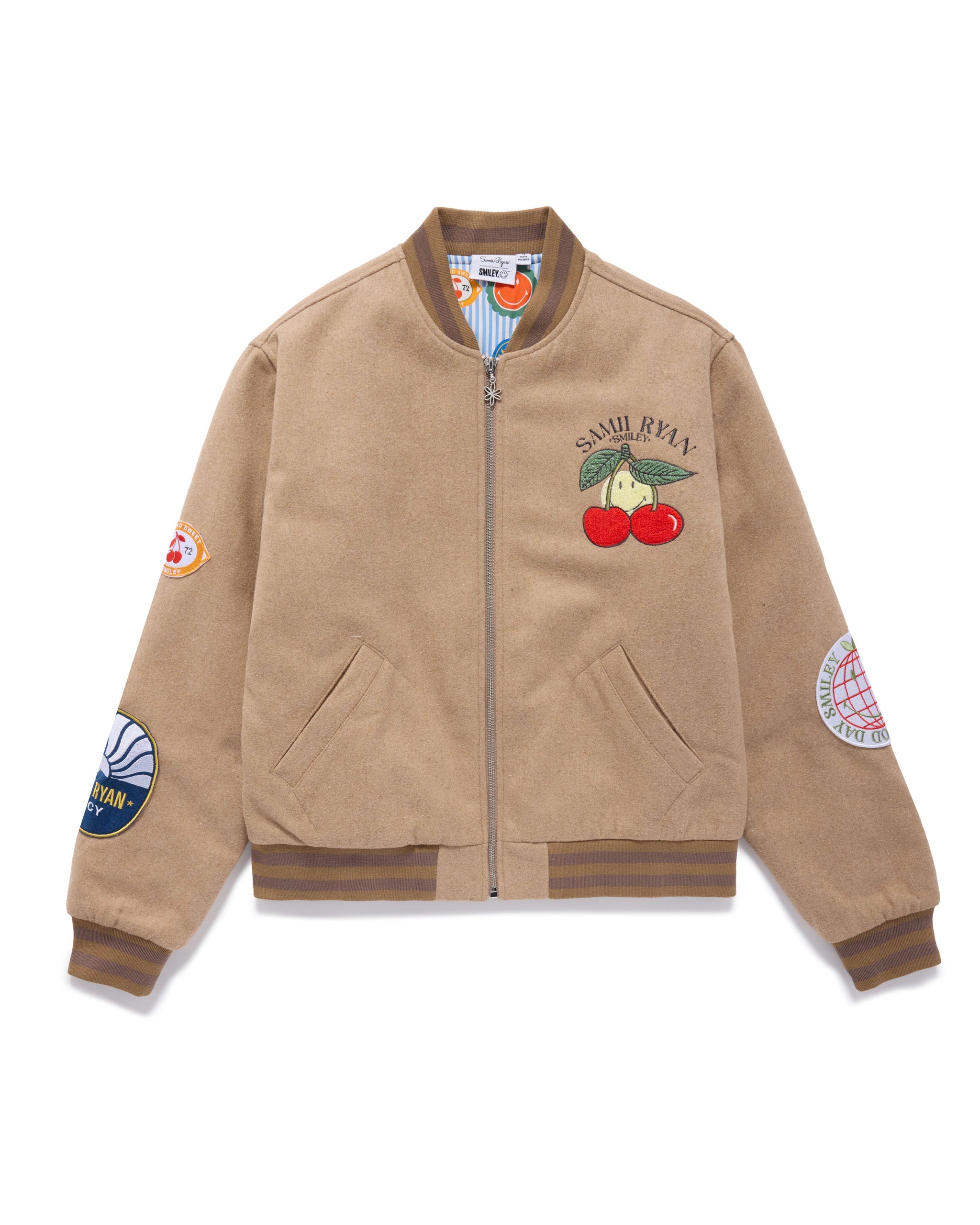 Smiley Freshly Picked Varsity Jacket, Brown