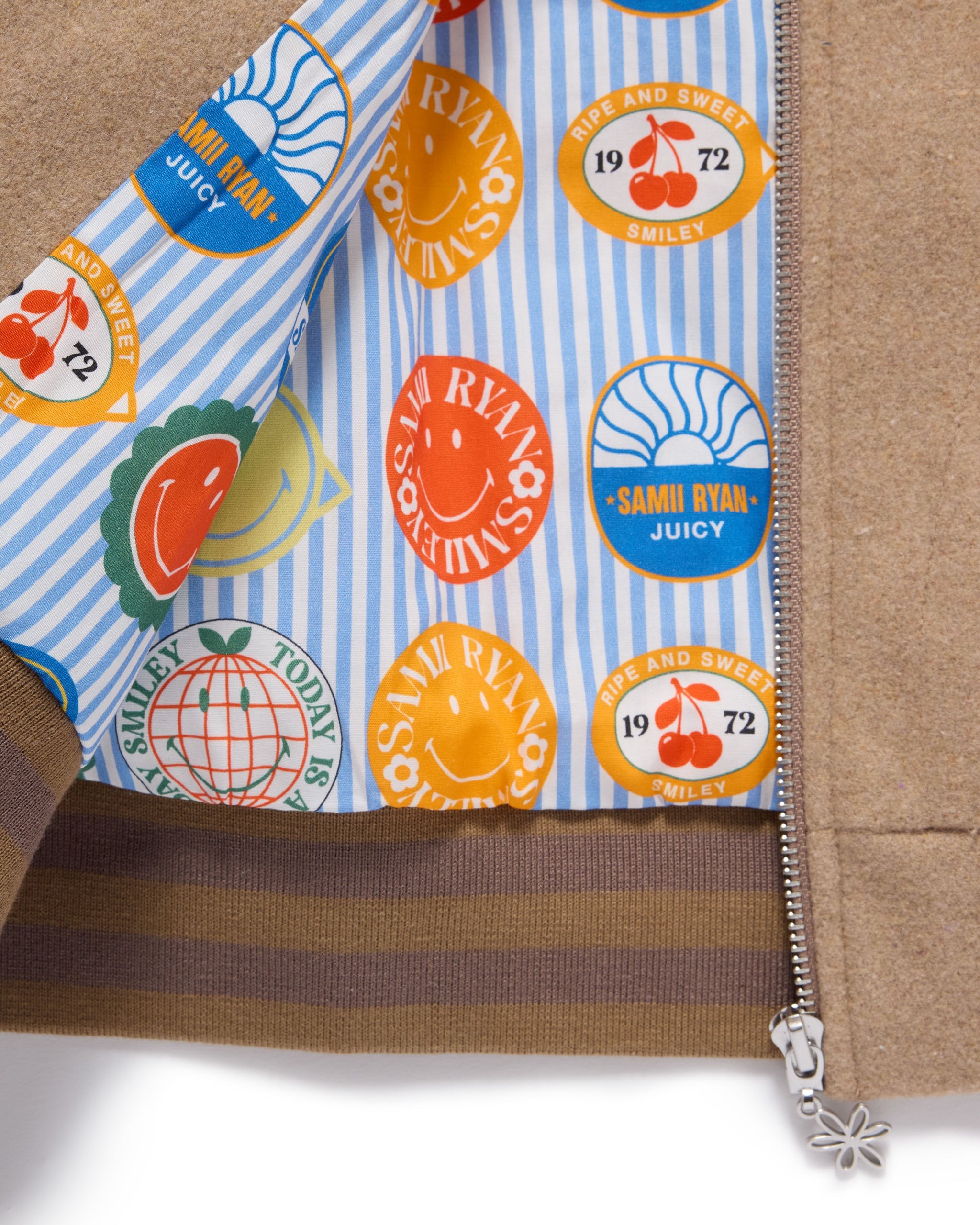 Smiley Freshly Picked Varsity Jacket, Brown