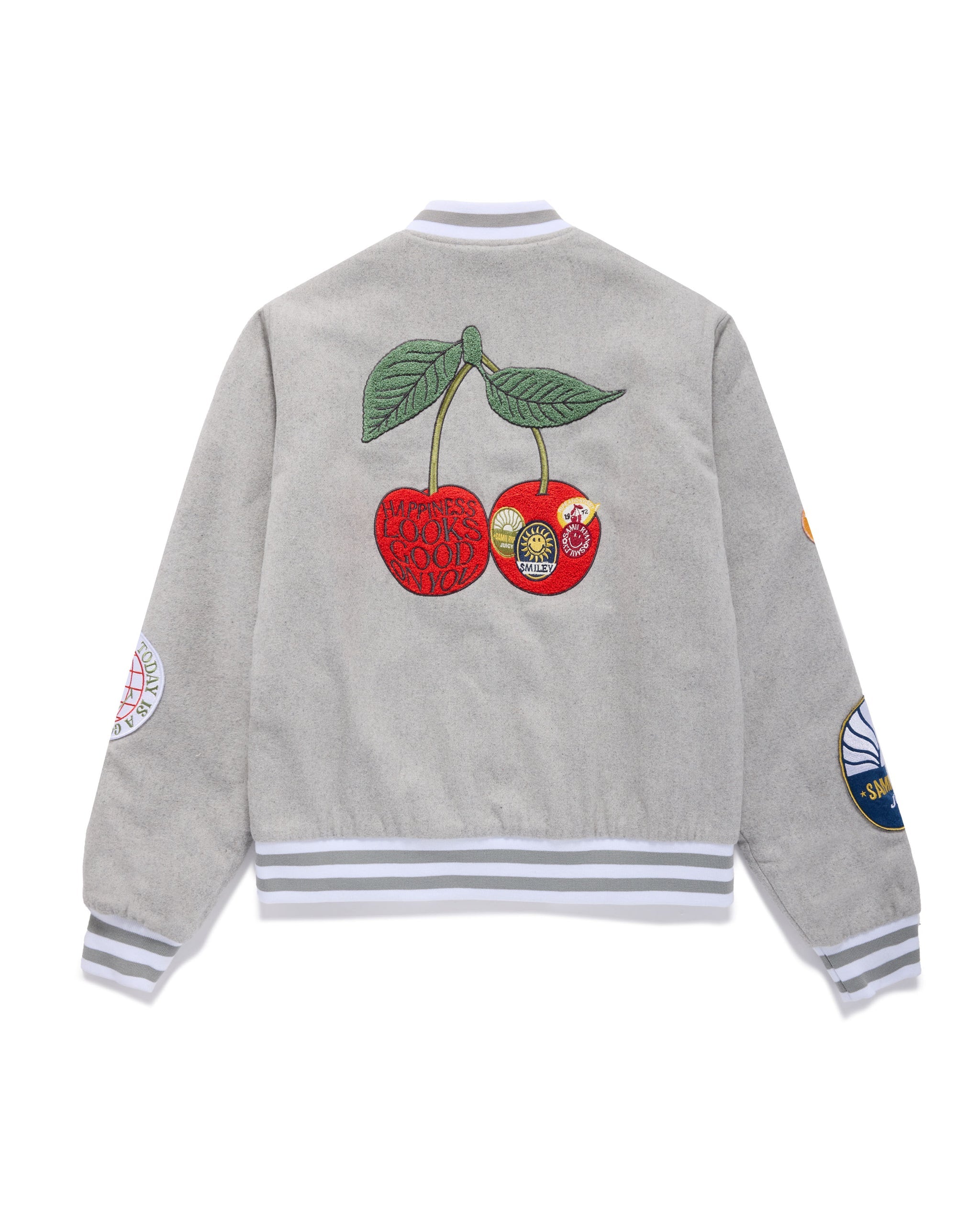 Smiley Freshly Picked Varsity Jacket, Grey