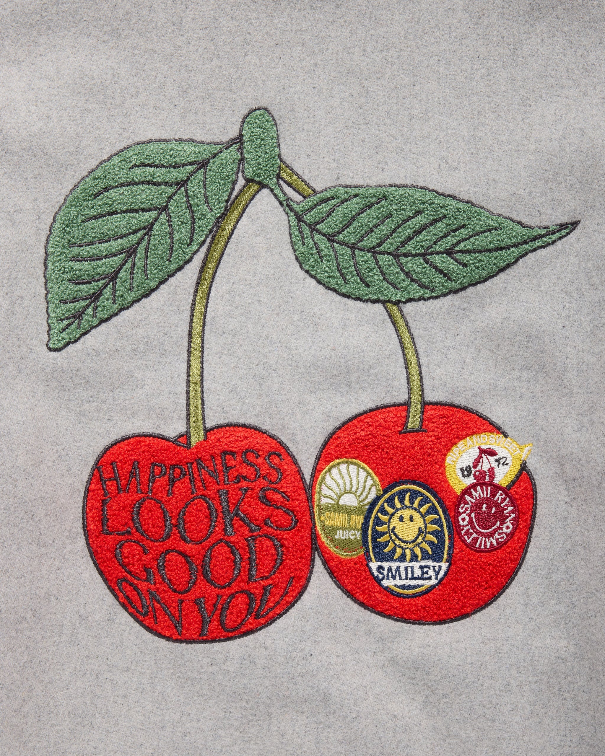 Smiley Freshly Picked Varsity Jacket, Grey