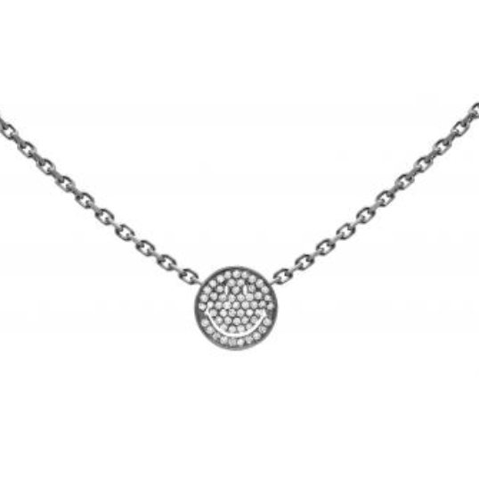 Black gold chain necklace with diamond-paved smiley