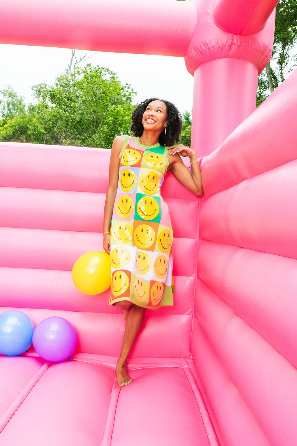 pink smiley face dress Lola and The Boys Pinkie Happy Emoji Dress