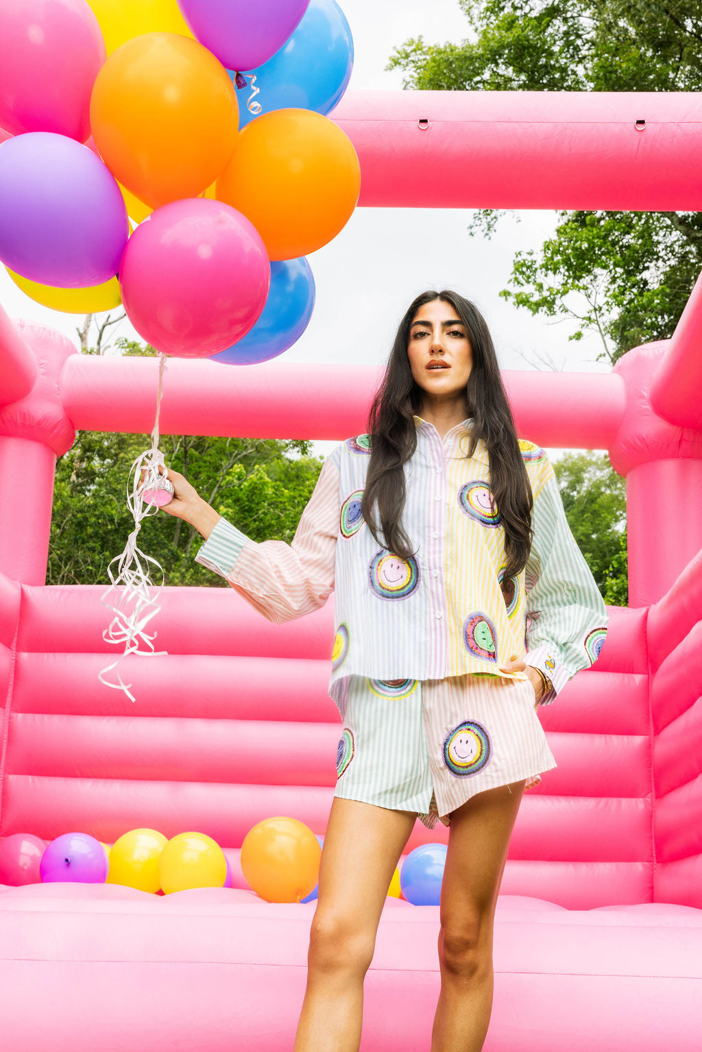 Licensed Striped Colorblock Smiley® Button Down Top