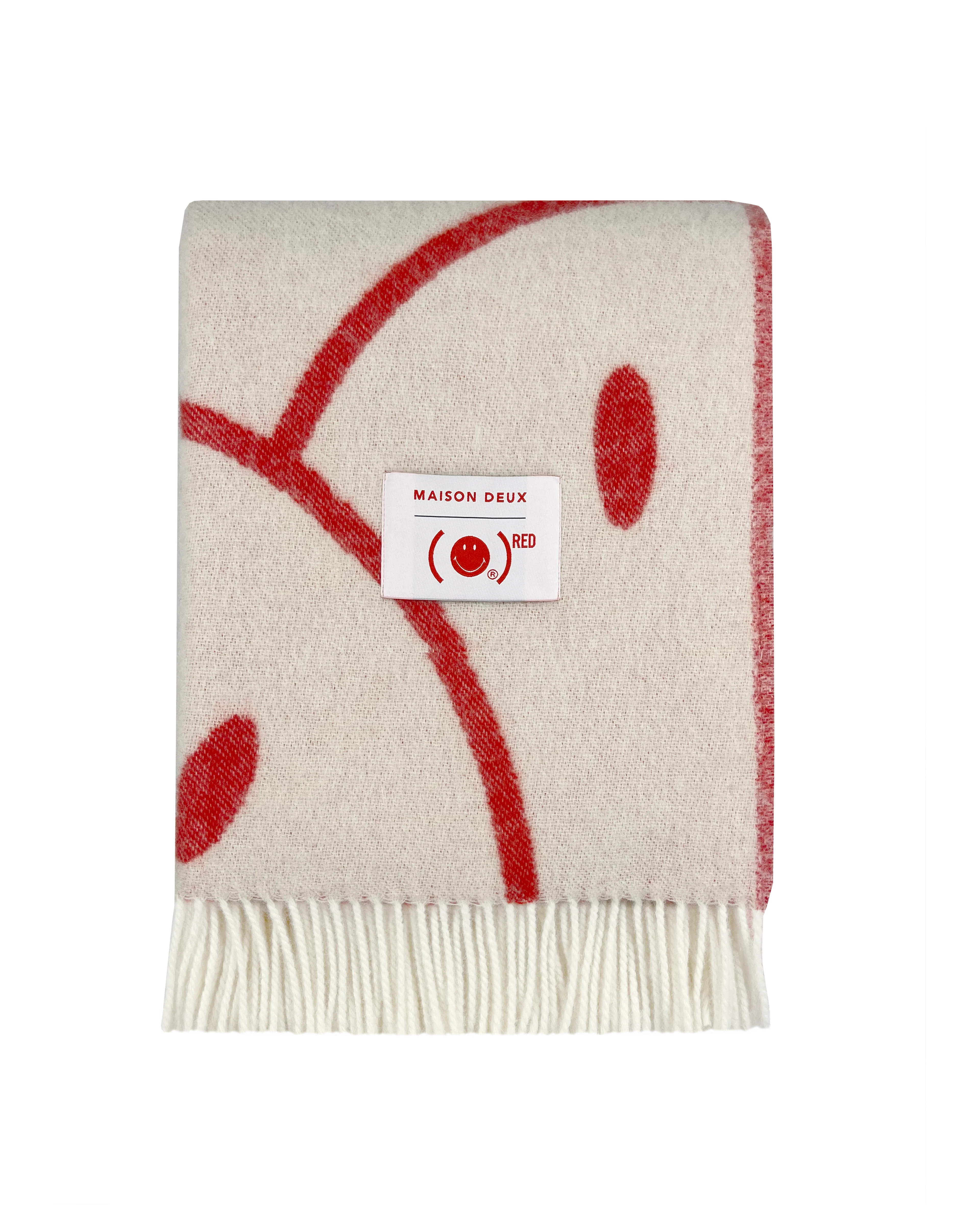 Smiley® (RED) X Maison Deux Blanket White Red