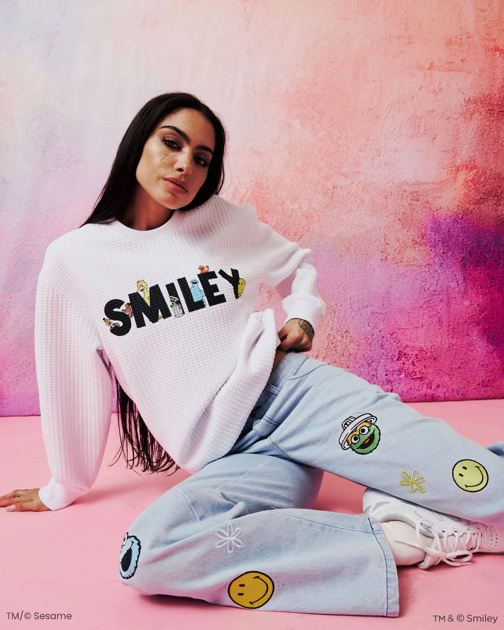 Sesame Street Smile Through It Waffle Crewneck, White