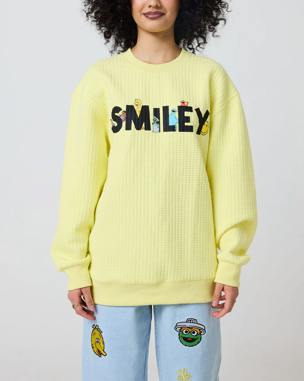 Sesame Street Smile Through It Waffle Crewneck, Yellow