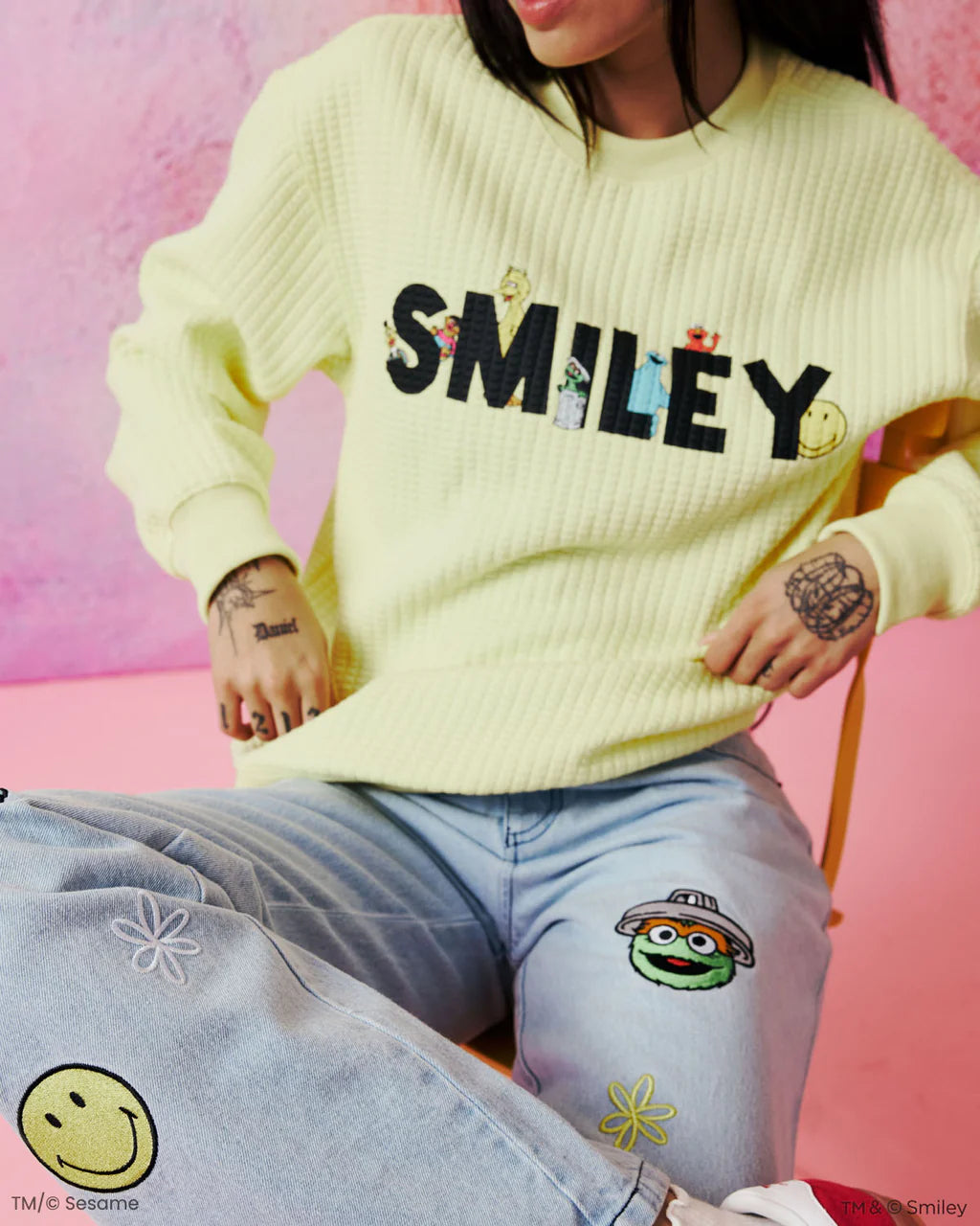 Sesame Street Smile Through It Waffle Crewneck, Yellow