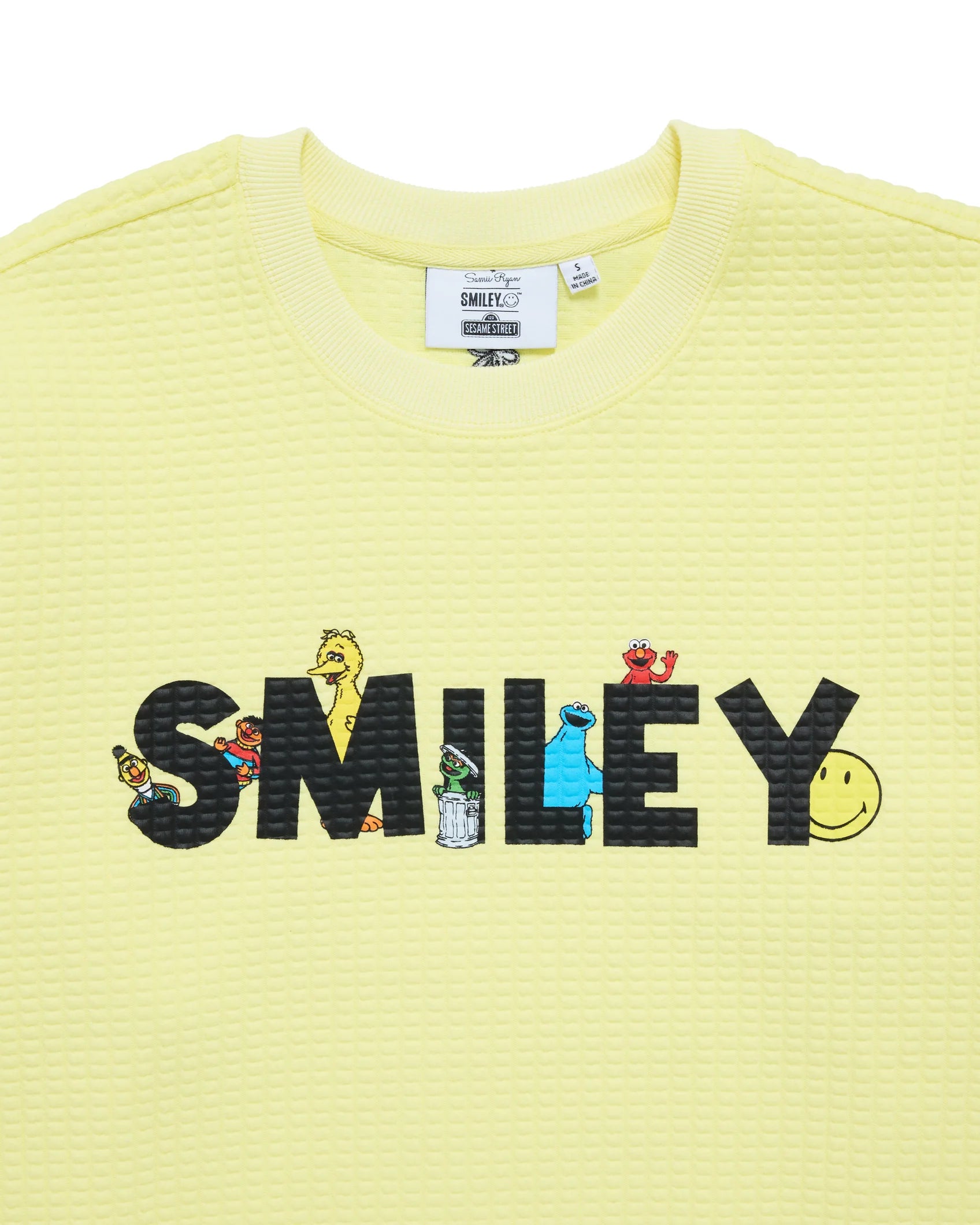 Sesame Street Smile Through It Waffle Crewneck, Yellow