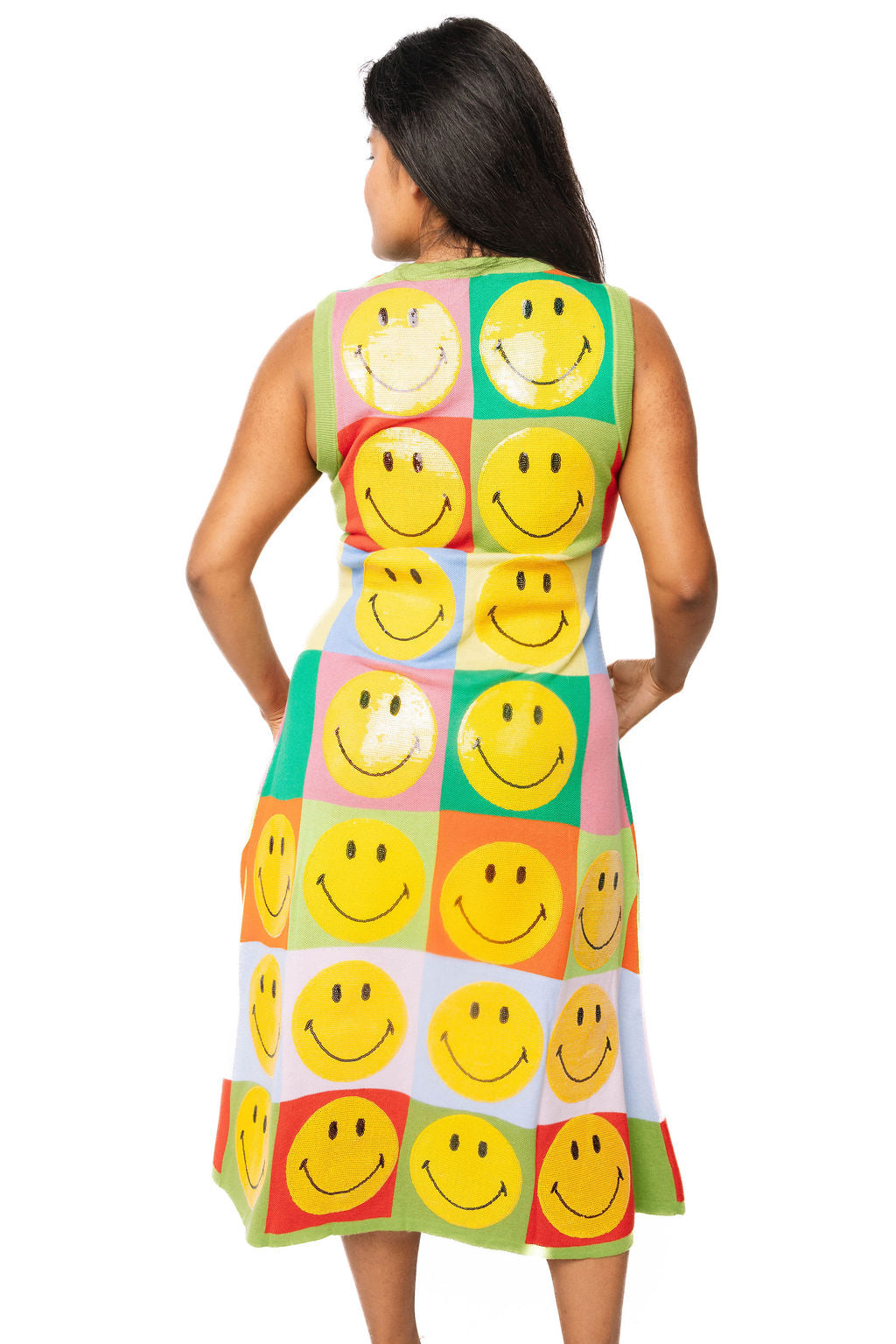 Licensed Multi Checkered Smiley® Knit Midi Dress