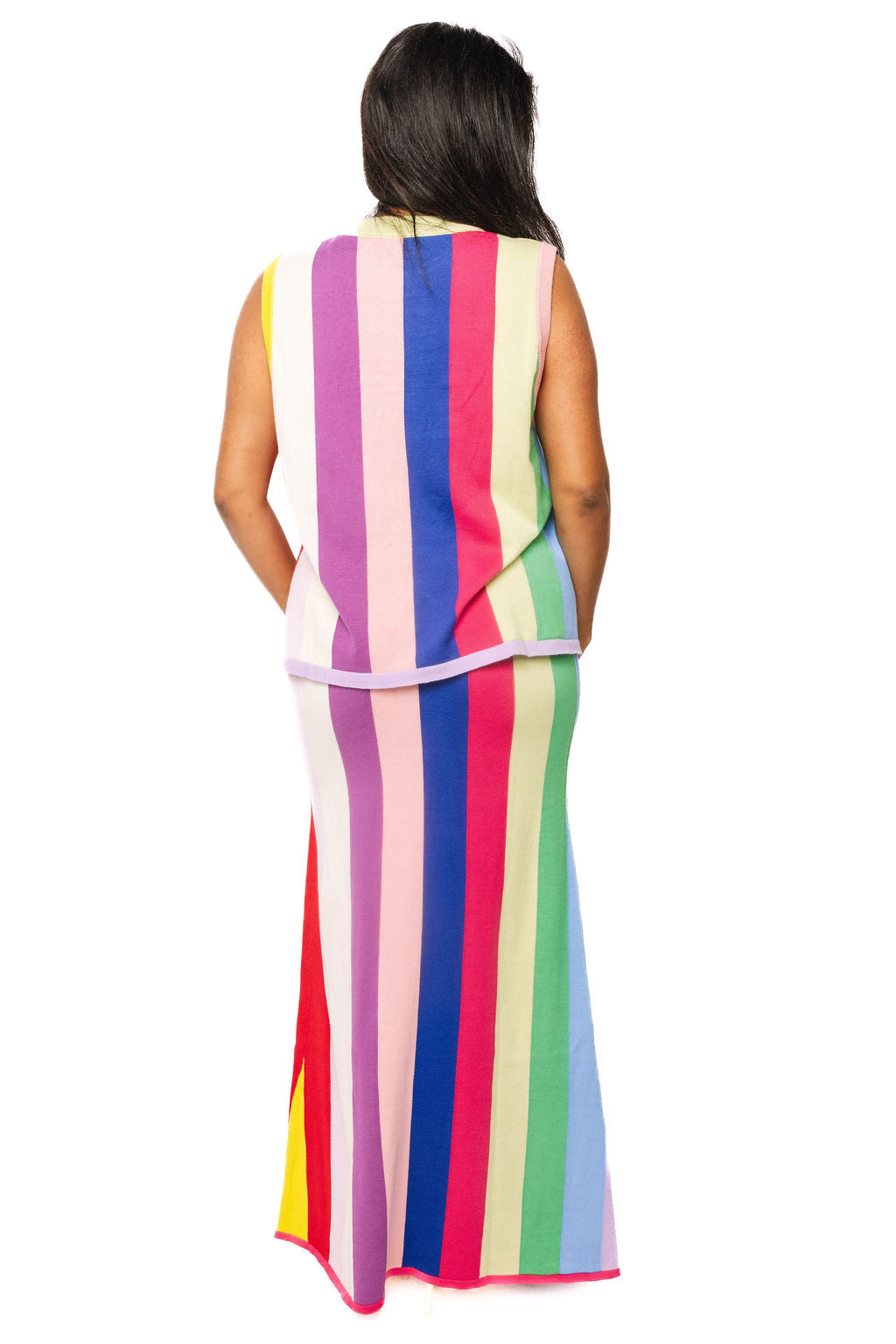 Rainbow Striped Knit Midi Skirt
