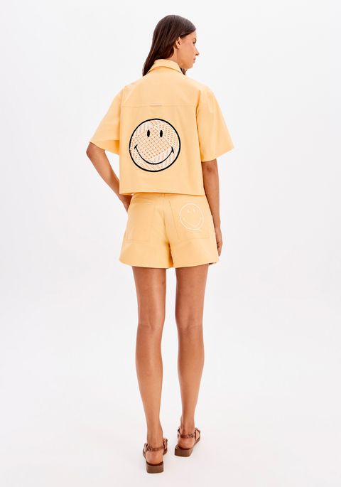 Short Sleeve Shirt with Smiley Appliques