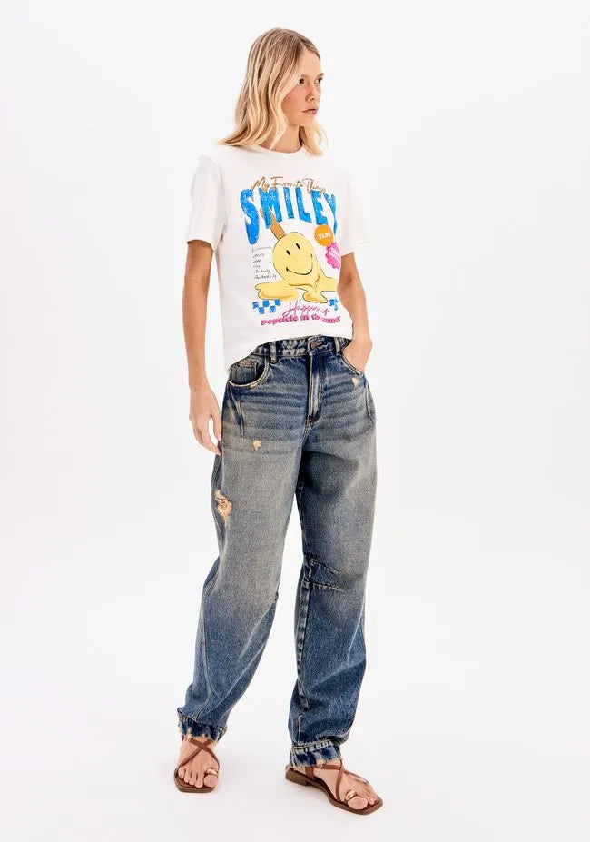 Regular Short Sleeve T-Shirt with Smiley Print