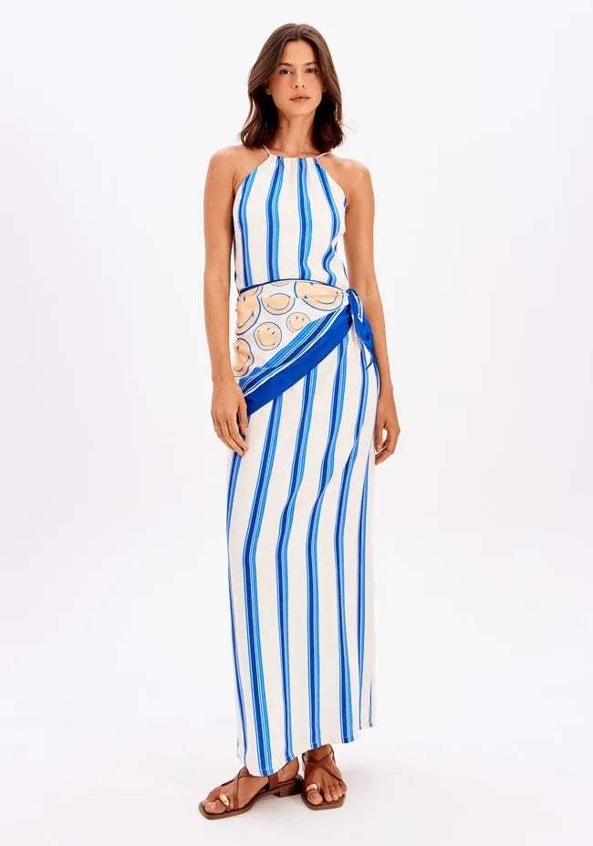 Striped Super Midi Dress with Smiley Scarf