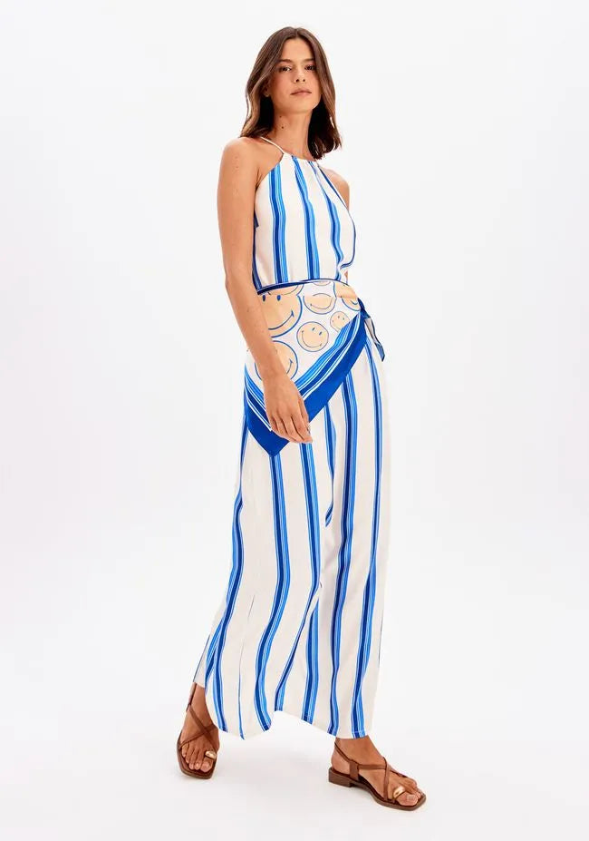 Striped Super Midi Dress with Smiley Scarf