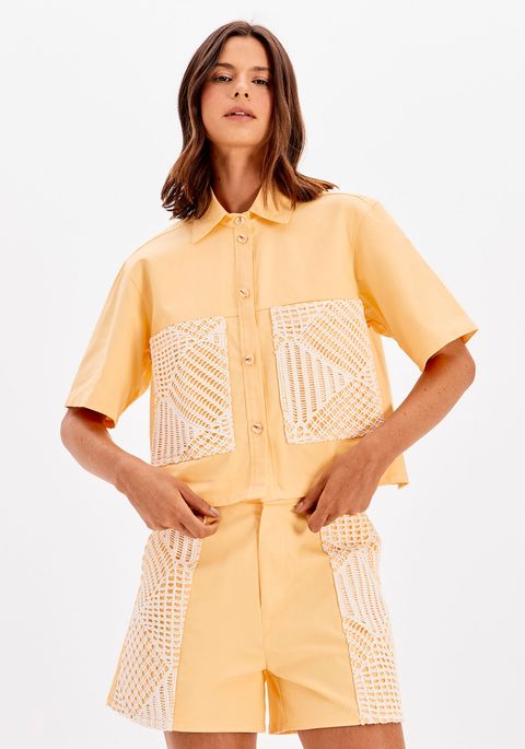 Short Sleeve Shirt with Smiley Appliques