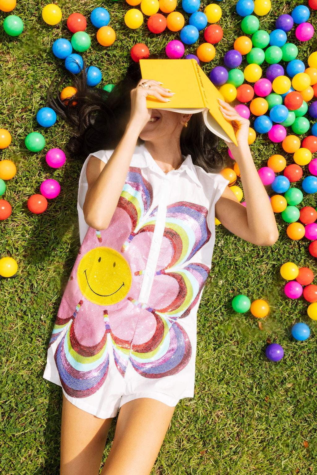 Licensed White and Multi Smiley® Flower Romper