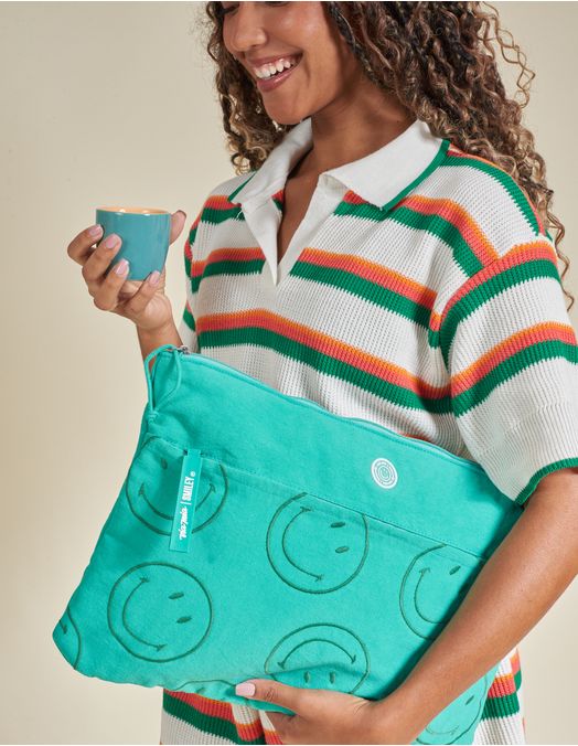 Collab Smiley + Embroidered Canvas Laptop Bag - Green - U