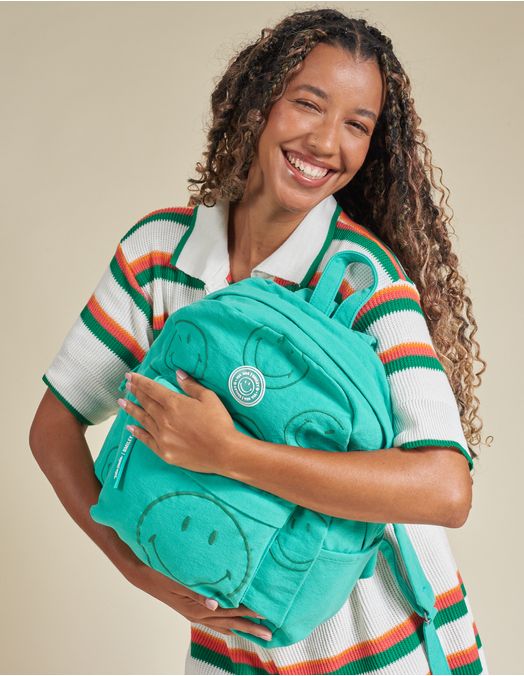 Collab Smiley + Embroidered Canvas Backpack - Green - U