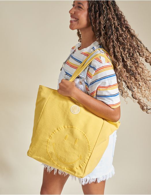 Collab Smiley + Embroidered Canvas Bag - Yellow - U