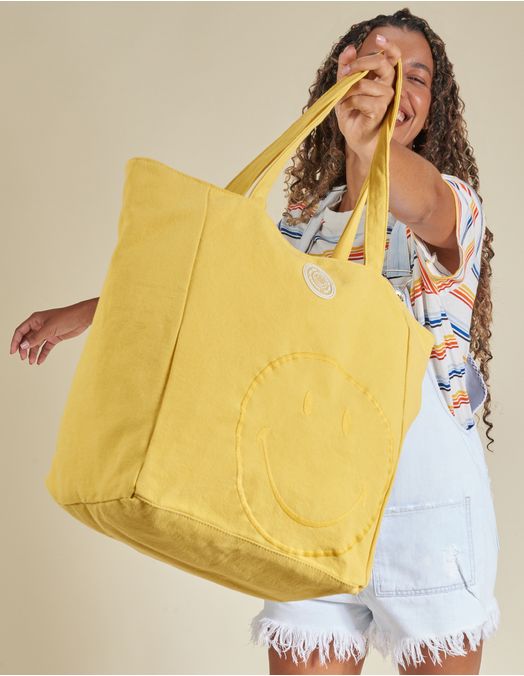 Collab Smiley + Embroidered Canvas Bag - Yellow - U