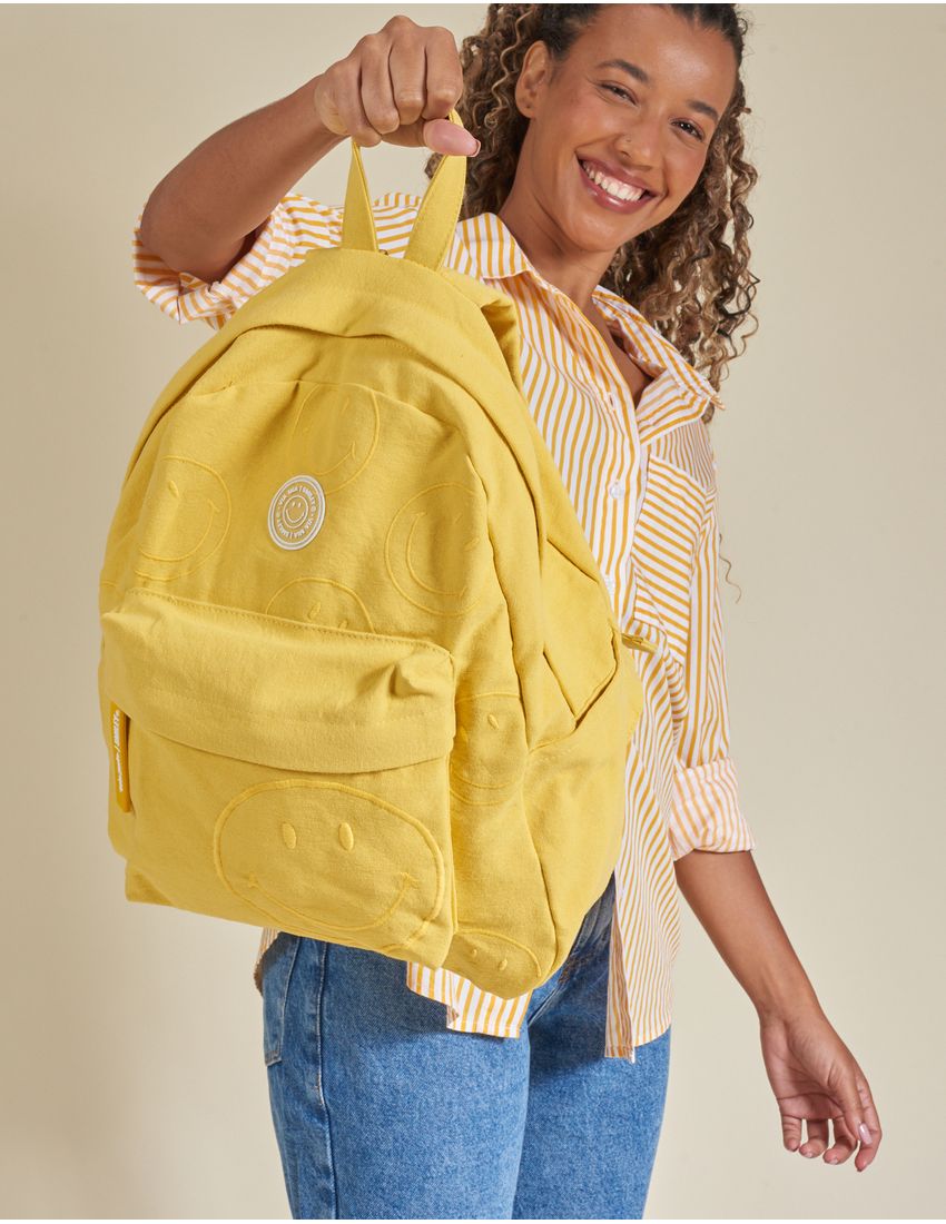Collab Smiley + Embroidered Canvas Backpack - Yellow - U